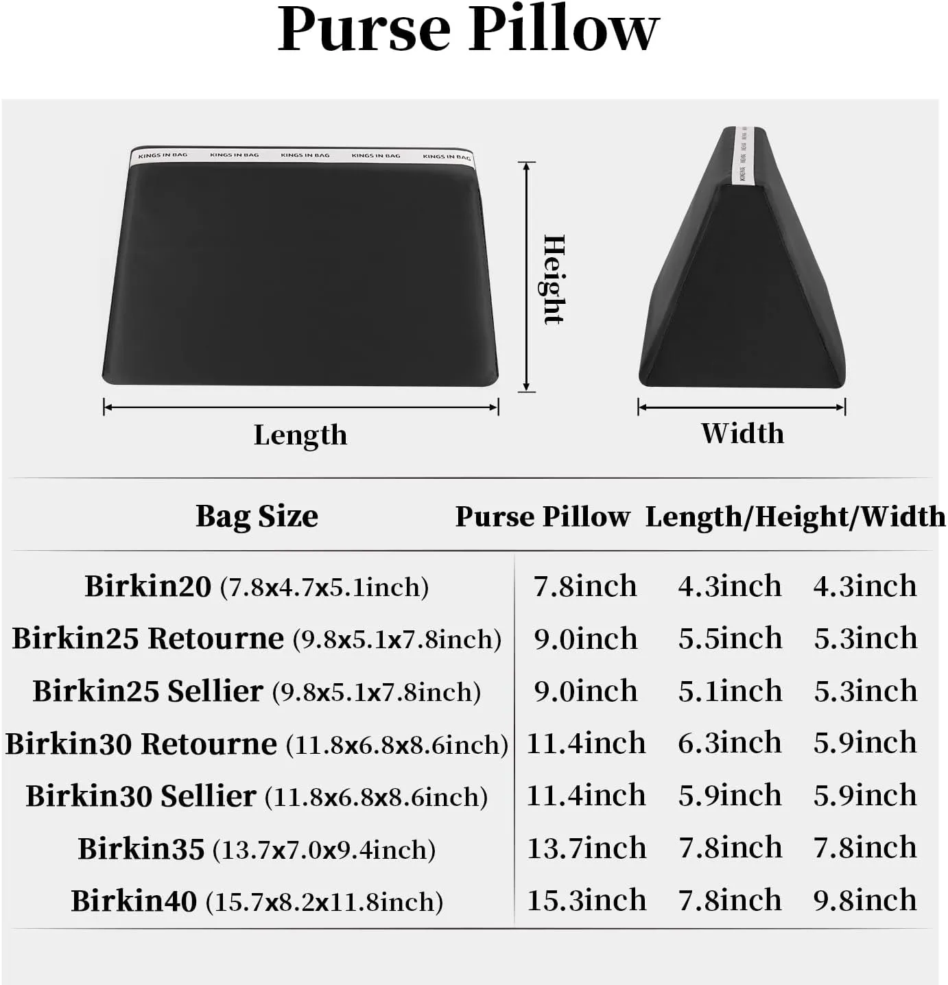 Purse Pillow for Birkin 25/30/35/40, Smooth Satin Bag Shaper Compatible with Hermes Birkin Bag, Memory Foam Pillows for Women Handbag, Lightweight Purse Stuffers for Shape(Black, BK25 Sellier)