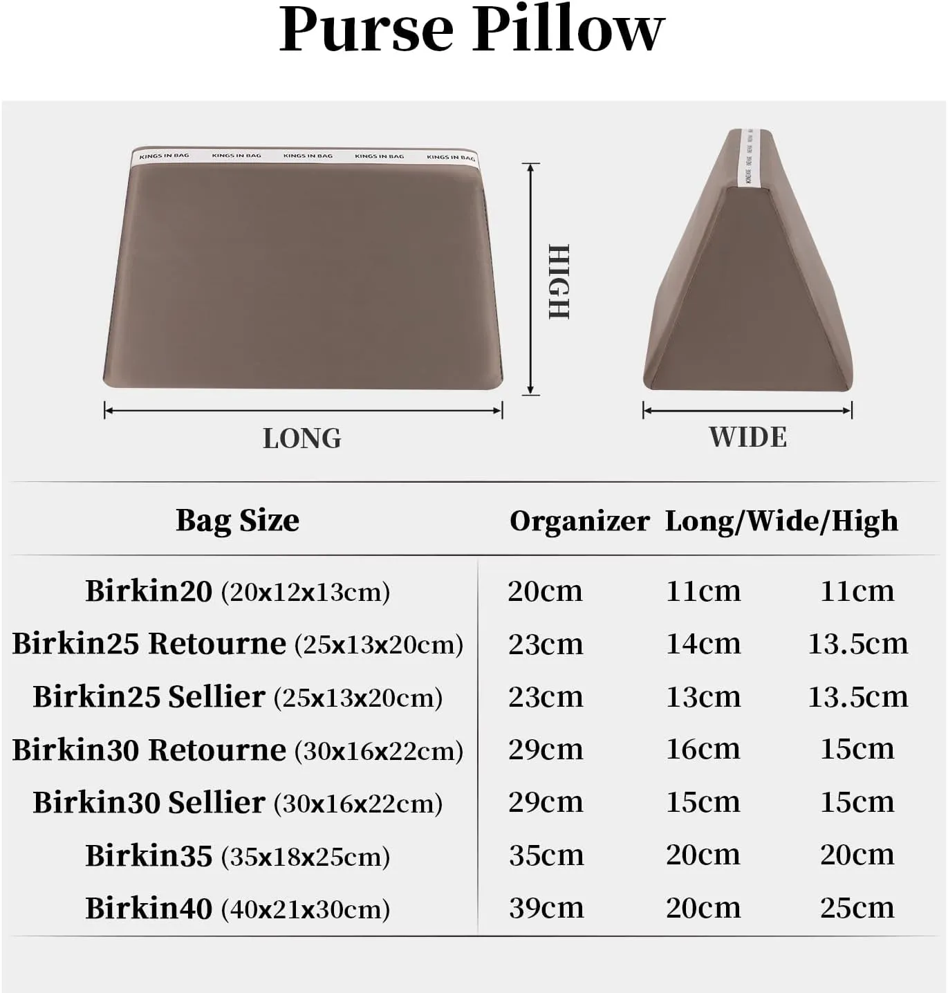 Purse Pillow for Birkin 25/30/35/40, Smooth Satin Bag Shaper Compatible with Hermes Birkin Bag, Memory Foam Pillows for Women Handbag, Lightweight Purse Stuffers for Shape(Etoupe Grey, BK25 Sellier)