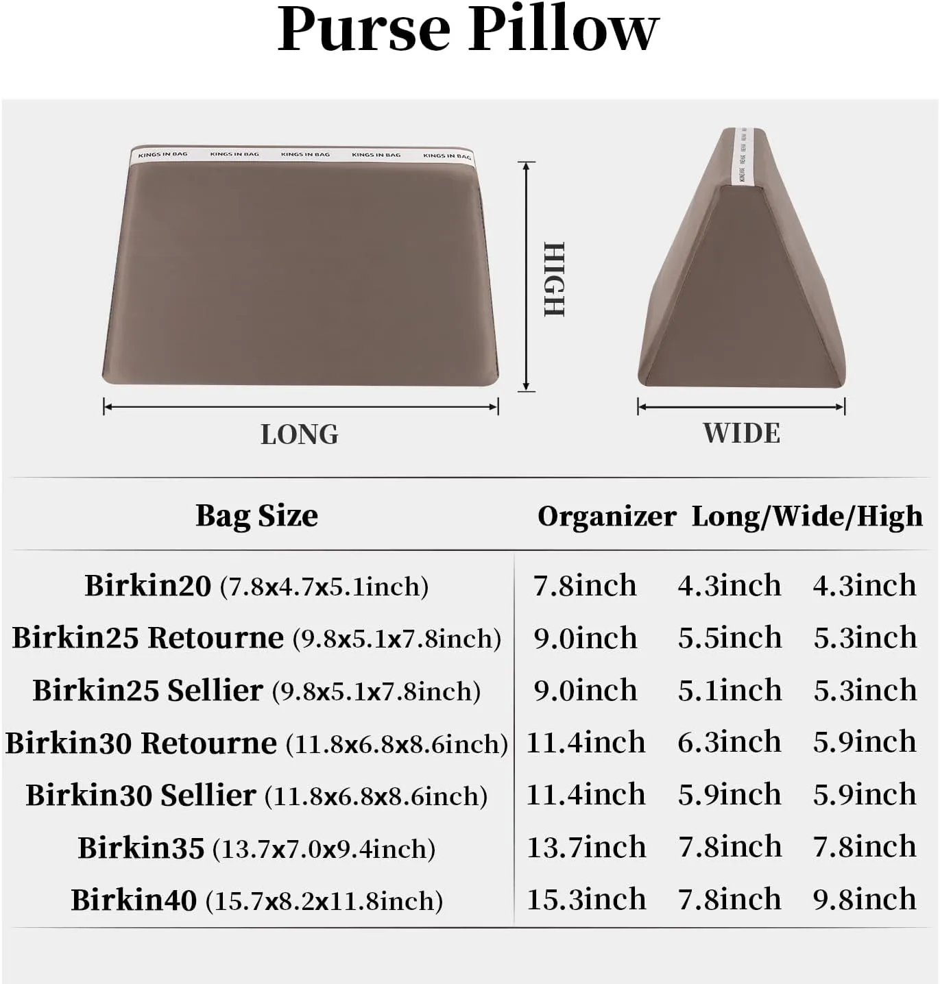 Purse Pillow for Birkin 25/30/35/40, Smooth Satin Bag Shaper Compatible with Hermes Birkin Bag, Memory Foam Pillows for Women Handbag, Lightweight Purse Stuffers for Shape(Etoupe Grey, BK25 Sellier)