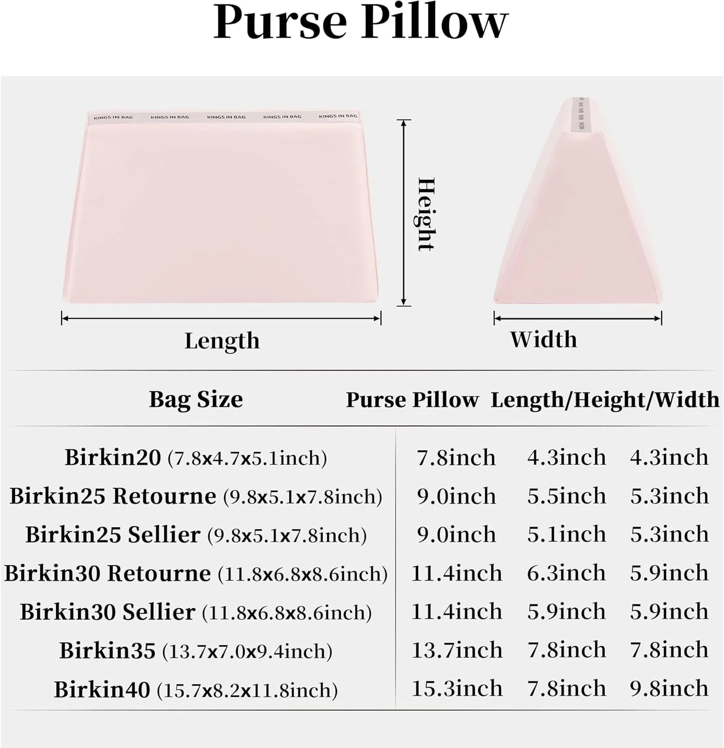 Purse Pillow for Birkin 25/30/35/40, Smooth Satin Bag Shaper Compatible with Hermes Birkin Bag, Memory Foam Pillows for Women Handbag, Lightweight Purse Stuffers for Shape(Pink, BK25 Sellier)