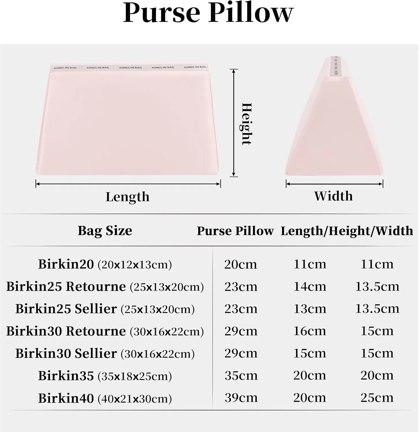 Purse Pillow for Birkin 25/30/35/40, Smooth Satin Bag Shaper Compatible with Hermes Birkin Bag, Memory Foam Pillows for Women Handbag, Lightweight Purse Stuffers for Shape(Pink, BK25 Sellier)