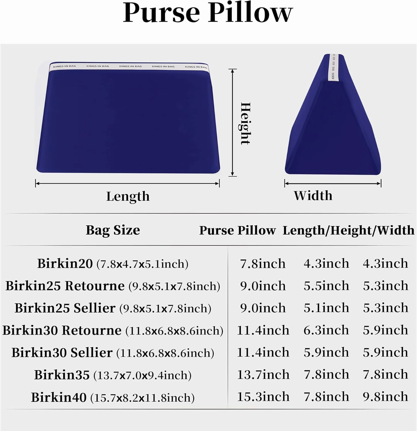 Purse Pillow for Birkin 25/30/35/40, Smooth Satin Bag Shaper Compatible with Hermes Birkin Bag, Memory Foam Pillows for Women Handbag, Lightweight Purse Stuffers for Shape(Blue Electric, BK25 Sellier)