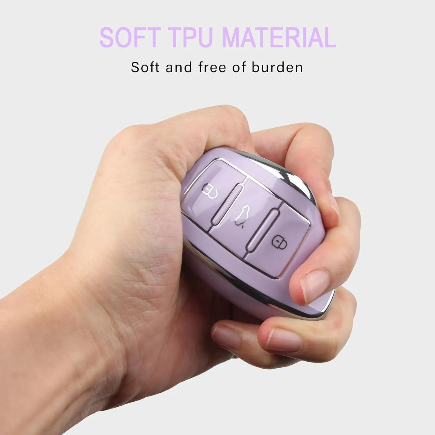 QBUC for VW Key Fob Cover with Keychain Silver Trim Soft TPU Compatible with Volkswagen Jetta Beetle Santana Scirocco Eos Tiguan Touran Polo MK5 Passat Golf GTI MK6（Purple）