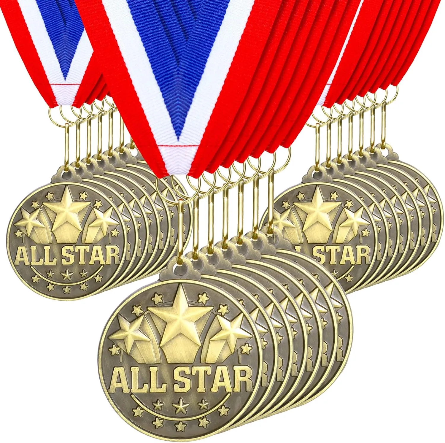 Quelay 30 Pcs 2'' Award Medals Bulk Gold Winner Medals with Neck Ribbons Metal Trophy Award Prize Gift for Tournaments, Competitions, Party, Kids and Adults