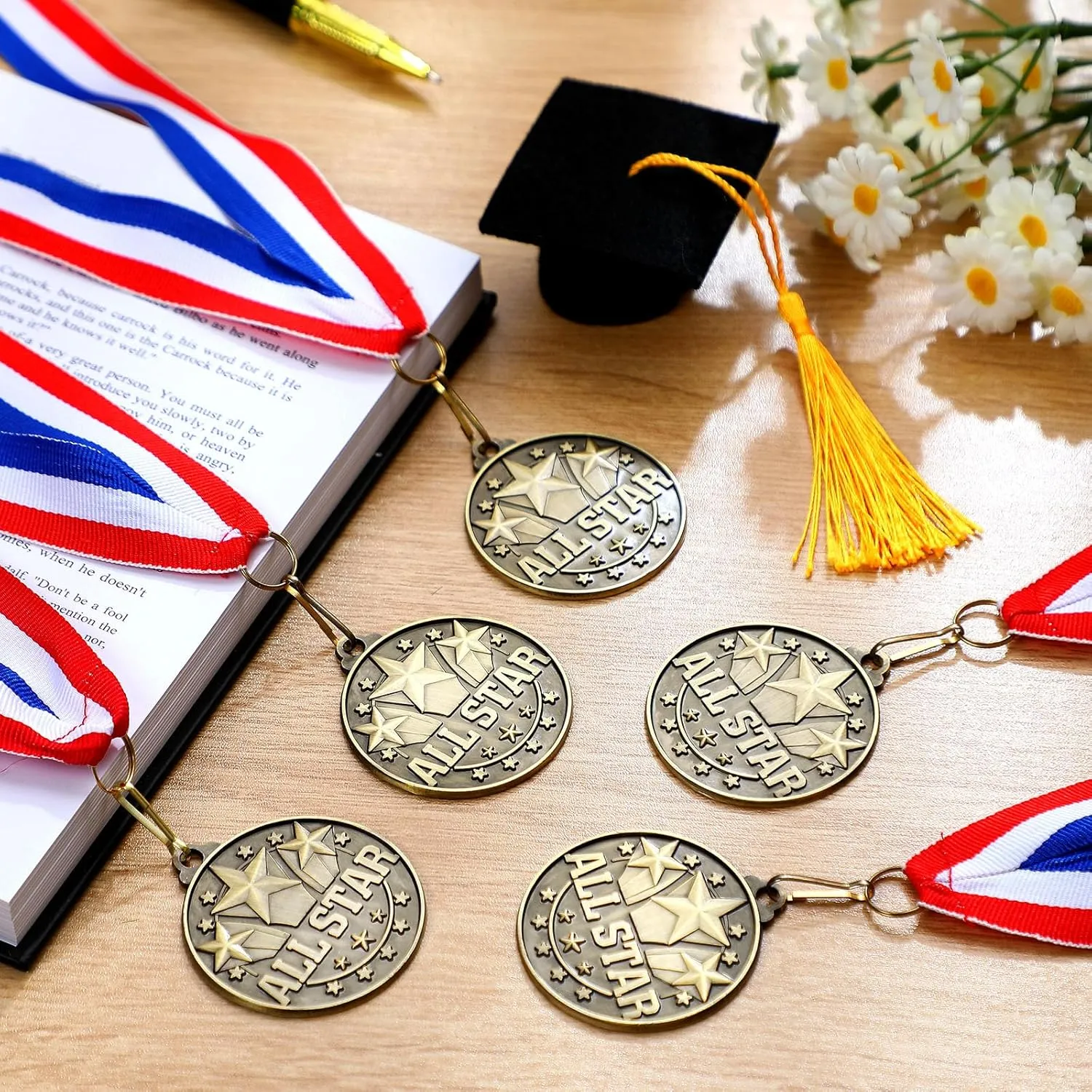 Quelay 30 Pcs 2'' Award Medals Bulk Gold Winner Medals with Neck Ribbons Metal Trophy Award Prize Gift for Tournaments, Competitions, Party, Kids and Adults