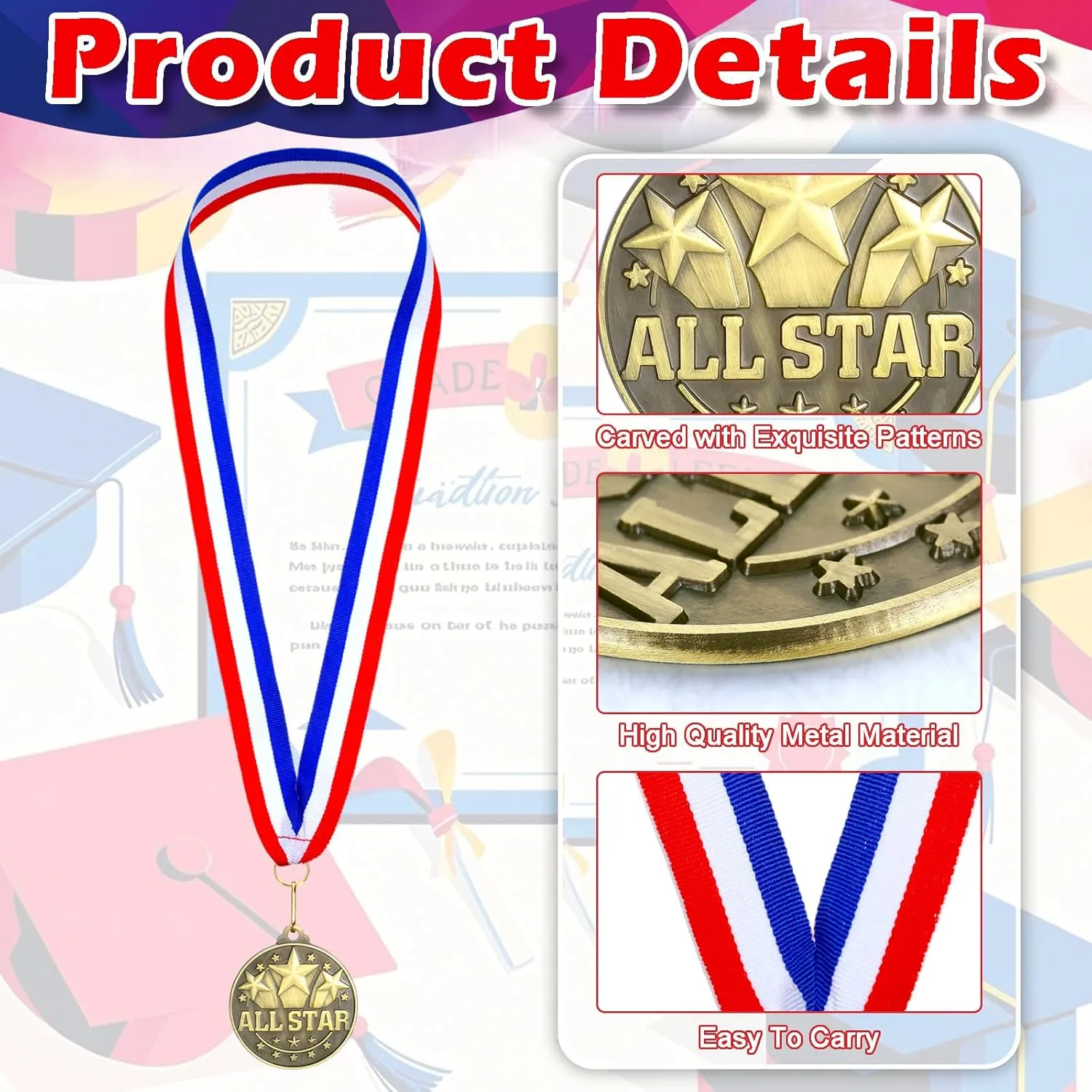 Quelay 30 Pcs 2'' Award Medals Bulk Gold Winner Medals with Neck Ribbons Metal Trophy Award Prize Gift for Tournaments, Competitions, Party, Kids and Adults