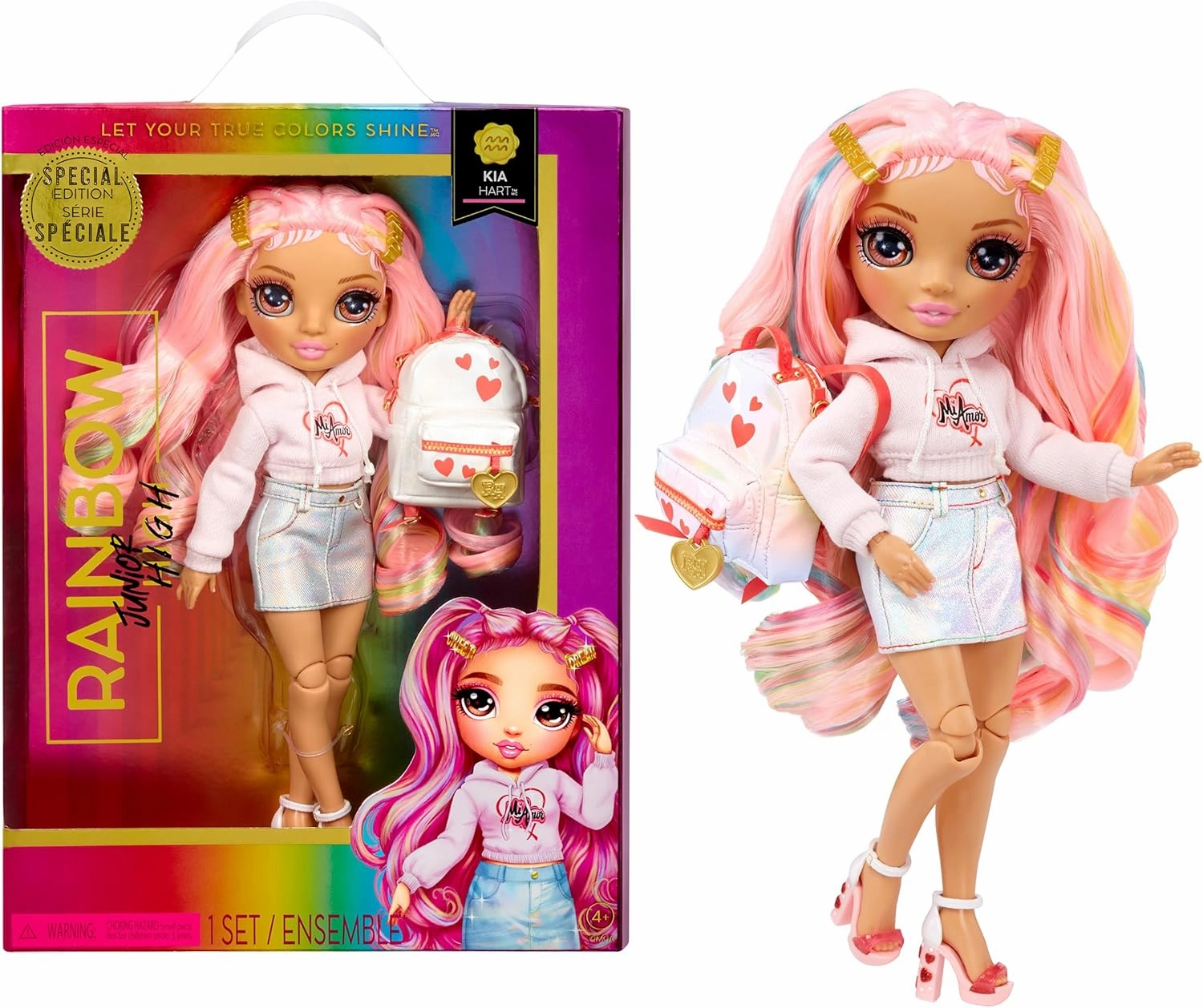Rainbow High Rainbow Junior High Special Edition Kia Hart - 9" Pink Posable Fashion Doll with Accessories and Open/Close Soft Backpack. Great Toy Gift for Kids Ages 4-12