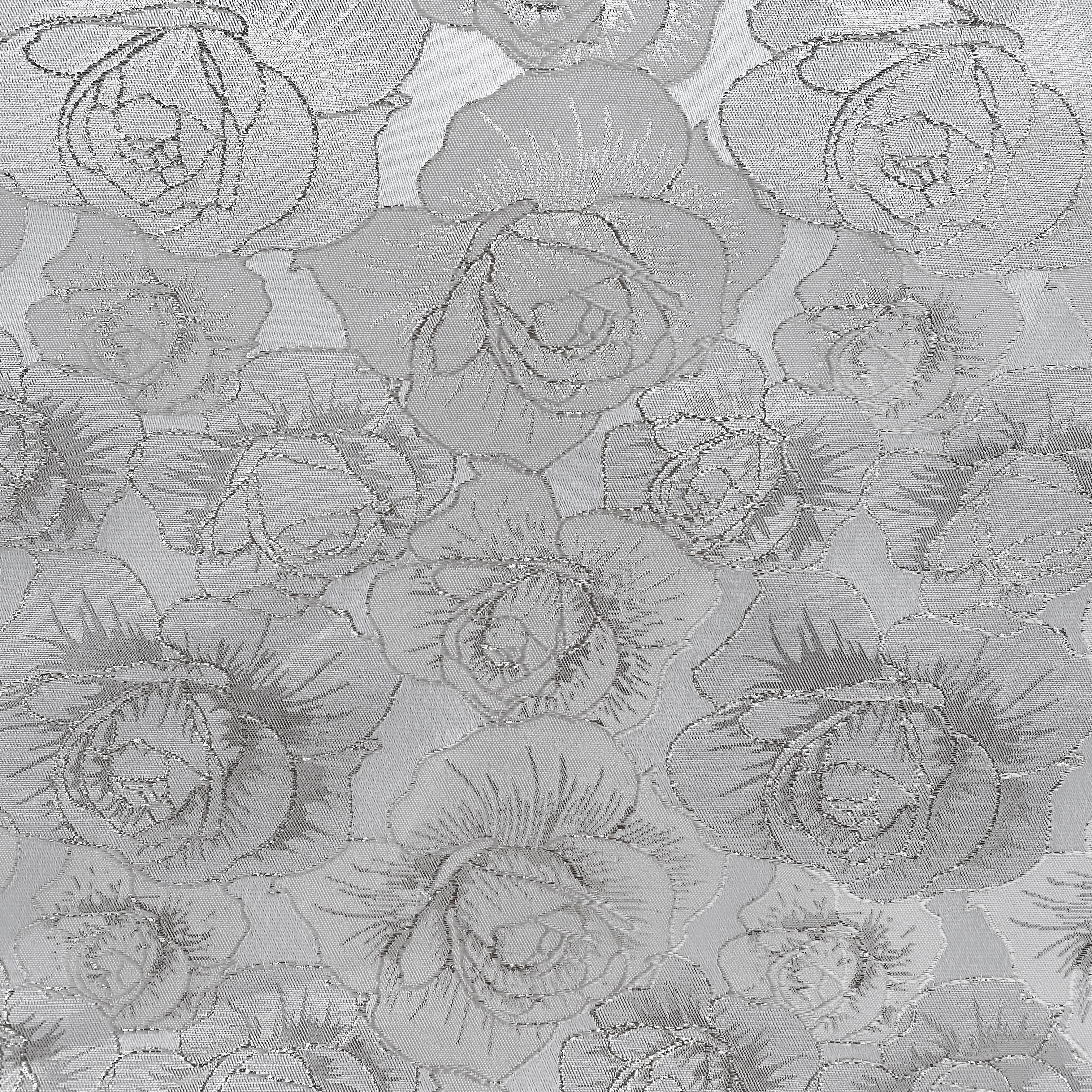 Raised Edge Rose Brocade - Metallic- Silver/White