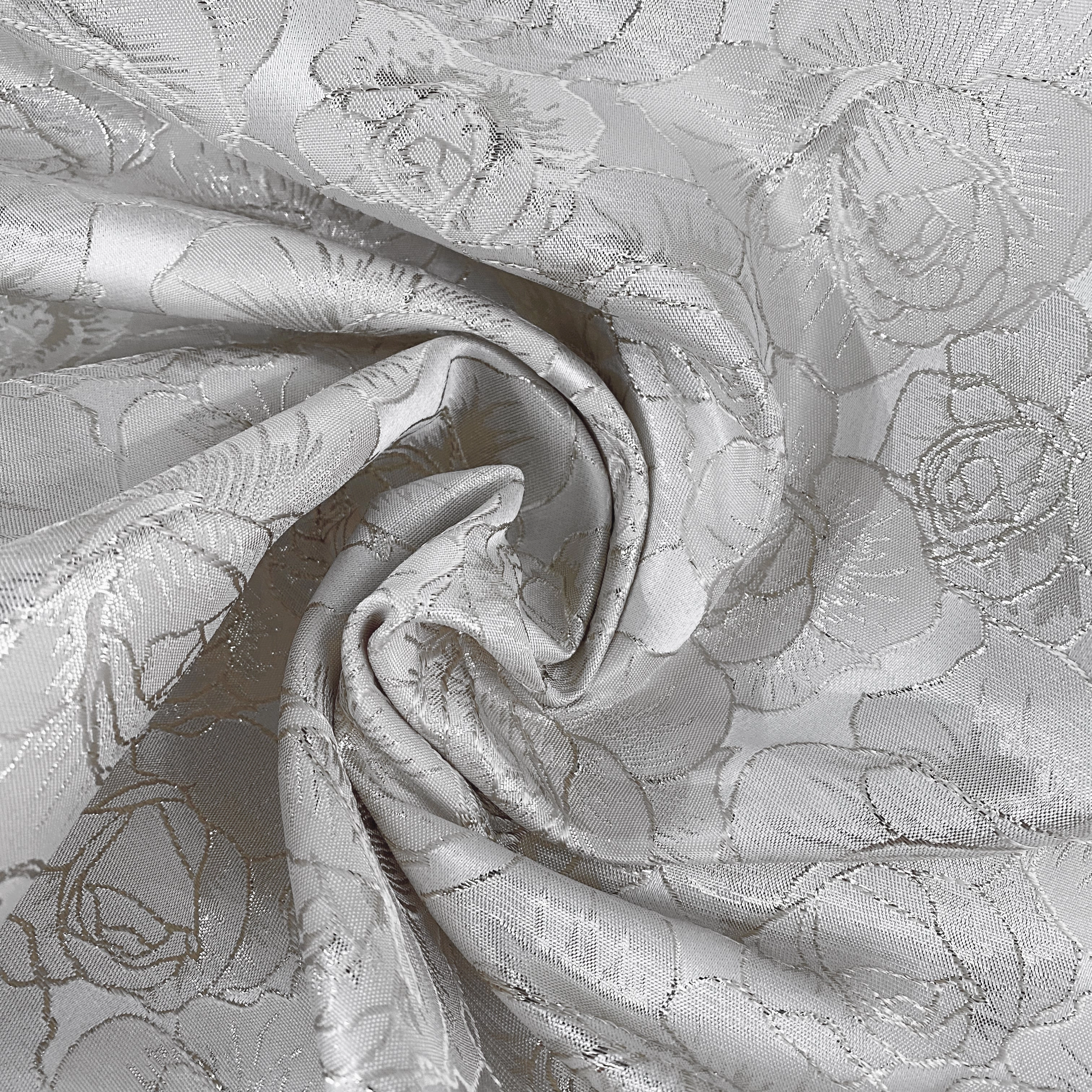 Raised Edge Rose Brocade - Metallic- Silver/White