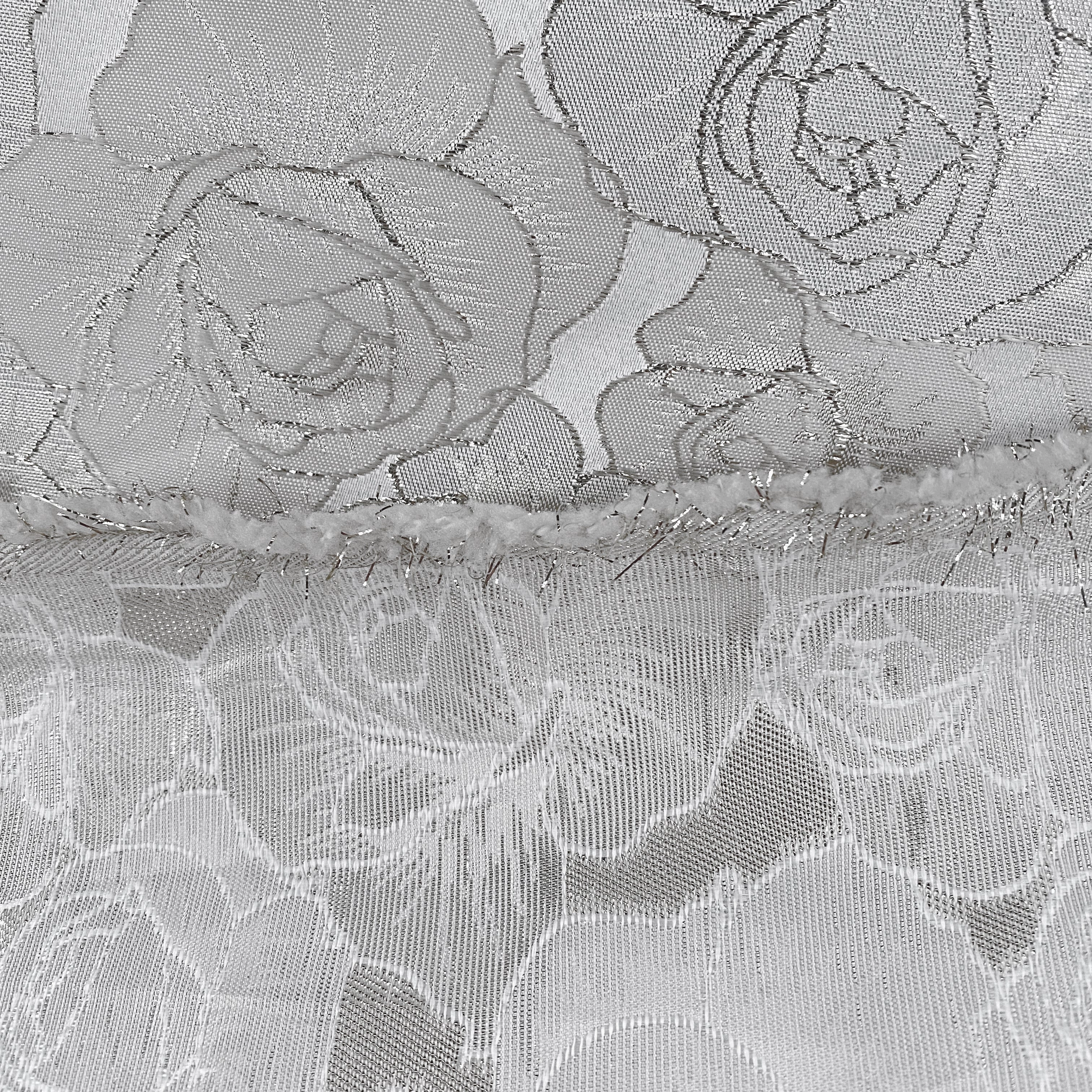 Raised Edge Rose Brocade - Metallic- Silver/White