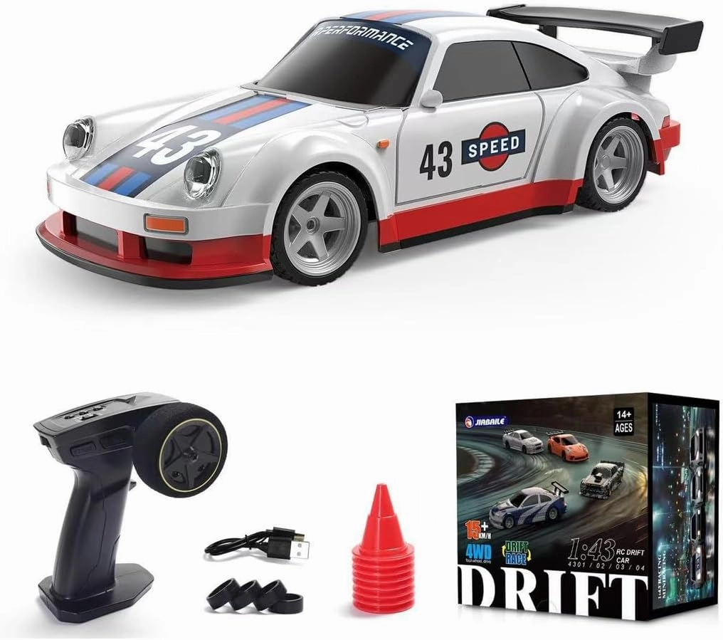 RC Drift Car for Adults, 1/43 Scale 2.4G 4WD Full Proportional Control Mini Electric Racing Drift Car with Lights Set, Ideal Gift for Racing Enthusiasts