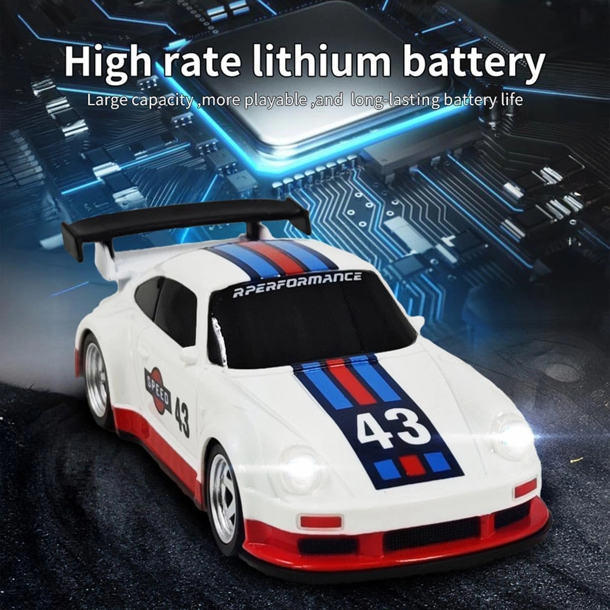RC Drift Car for Adults, 1/43 Scale 2.4G 4WD Full Proportional Control Mini Electric Racing Drift Car with Lights Set, Ideal Gift for Racing Enthusiasts