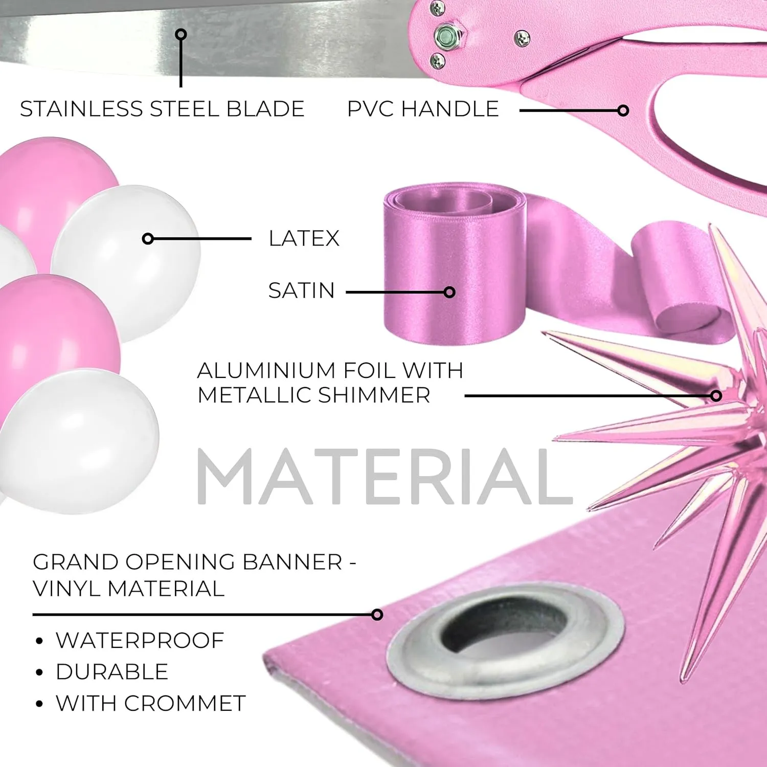 Ribbon Cutting Ceremony Kit Pink - 25 Inch Giant Scissors for Ribbon Cutting Pink Banner and Star Balloons Satin Ribbon for Special Events and Business Openings Inaugurations