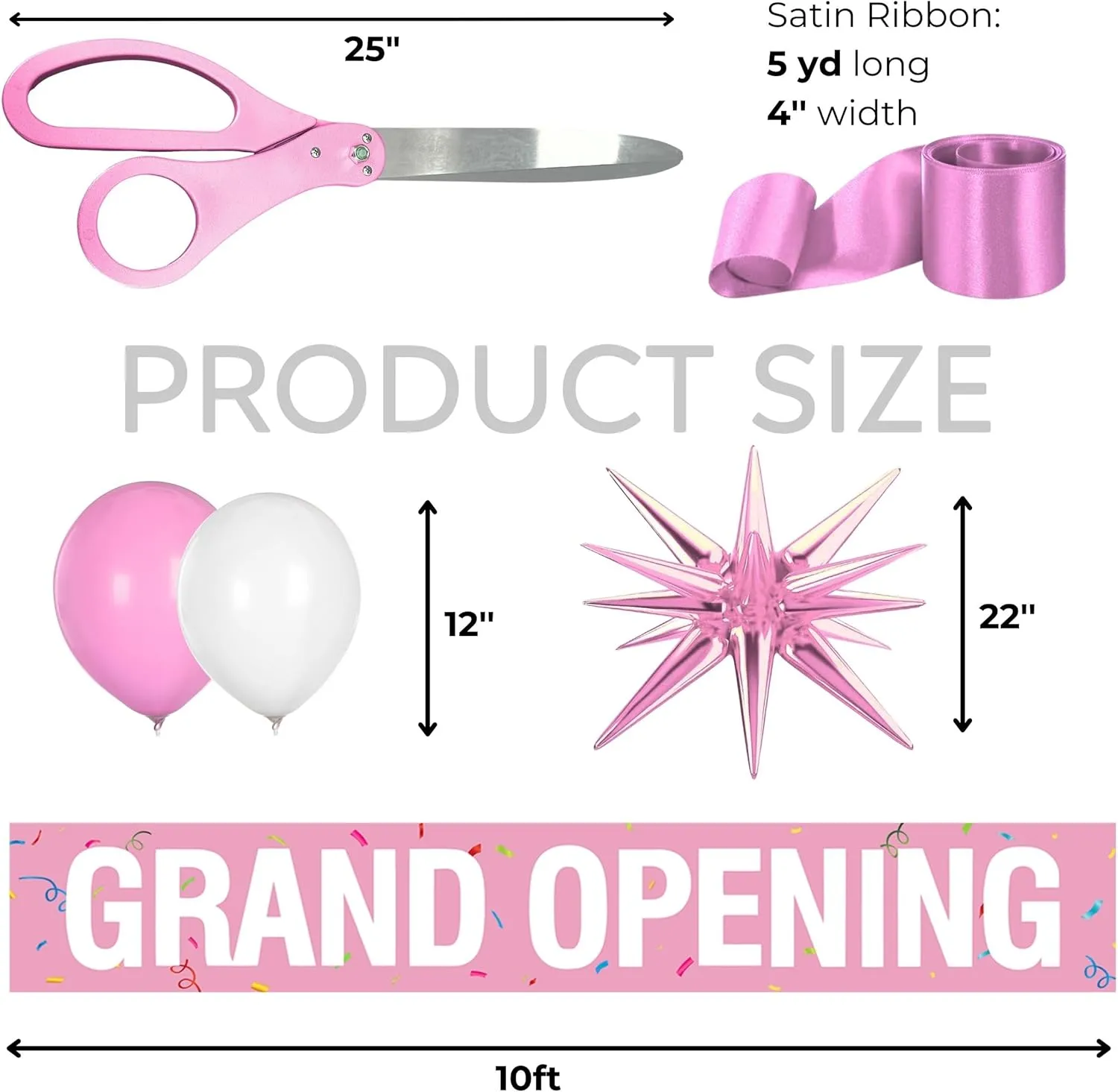 Ribbon Cutting Ceremony Kit Pink - 25 Inch Giant Scissors for Ribbon Cutting Pink Banner and Star Balloons Satin Ribbon for Special Events and Business Openings Inaugurations