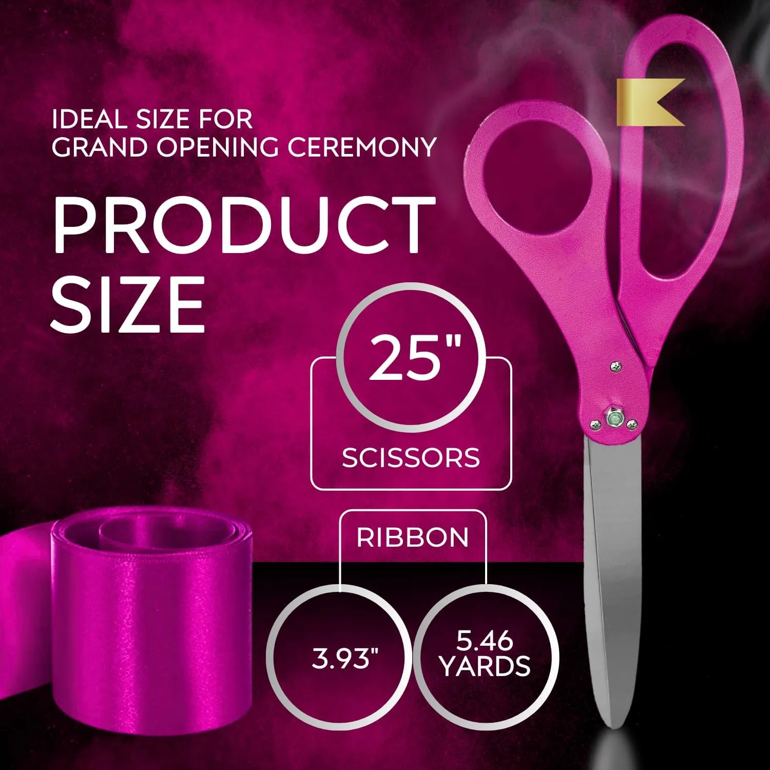 Ribbon Cutting Ceremony Kit — Pink Large Grand Opening Ribbon Cutting Ceremony Scissors 25'' and Gold Satin Ribbon for Grand Openings Ceremonies Special Events & Inaugurations