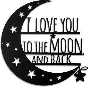 Ripeng I Love You Back Wall Art Moon Metal Decorations for Mom Hanging Wall Plaque Sign with Love Home Decor for Mothers Day Housewarming Wedding Anniversary Valentine Gift(12 Inch,Black)
