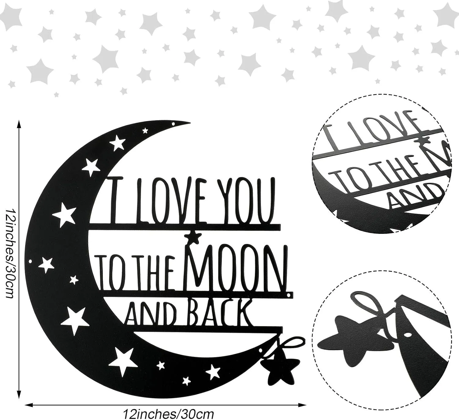 Ripeng I Love You Back Wall Art Moon Metal Decorations for Mom Hanging Wall Plaque Sign with Love Home Decor for Mothers Day Housewarming Wedding Anniversary Valentine Gift(12 Inch,Black)