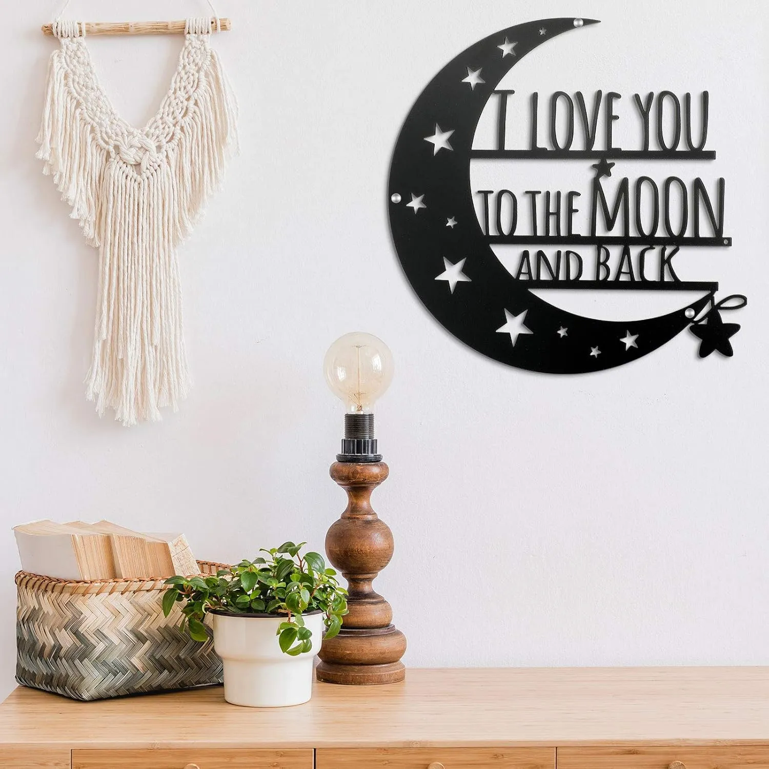 Ripeng I Love You Back Wall Art Moon Metal Decorations for Mom Hanging Wall Plaque Sign with Love Home Decor for Mothers Day Housewarming Wedding Anniversary Valentine Gift(12 Inch,Black)