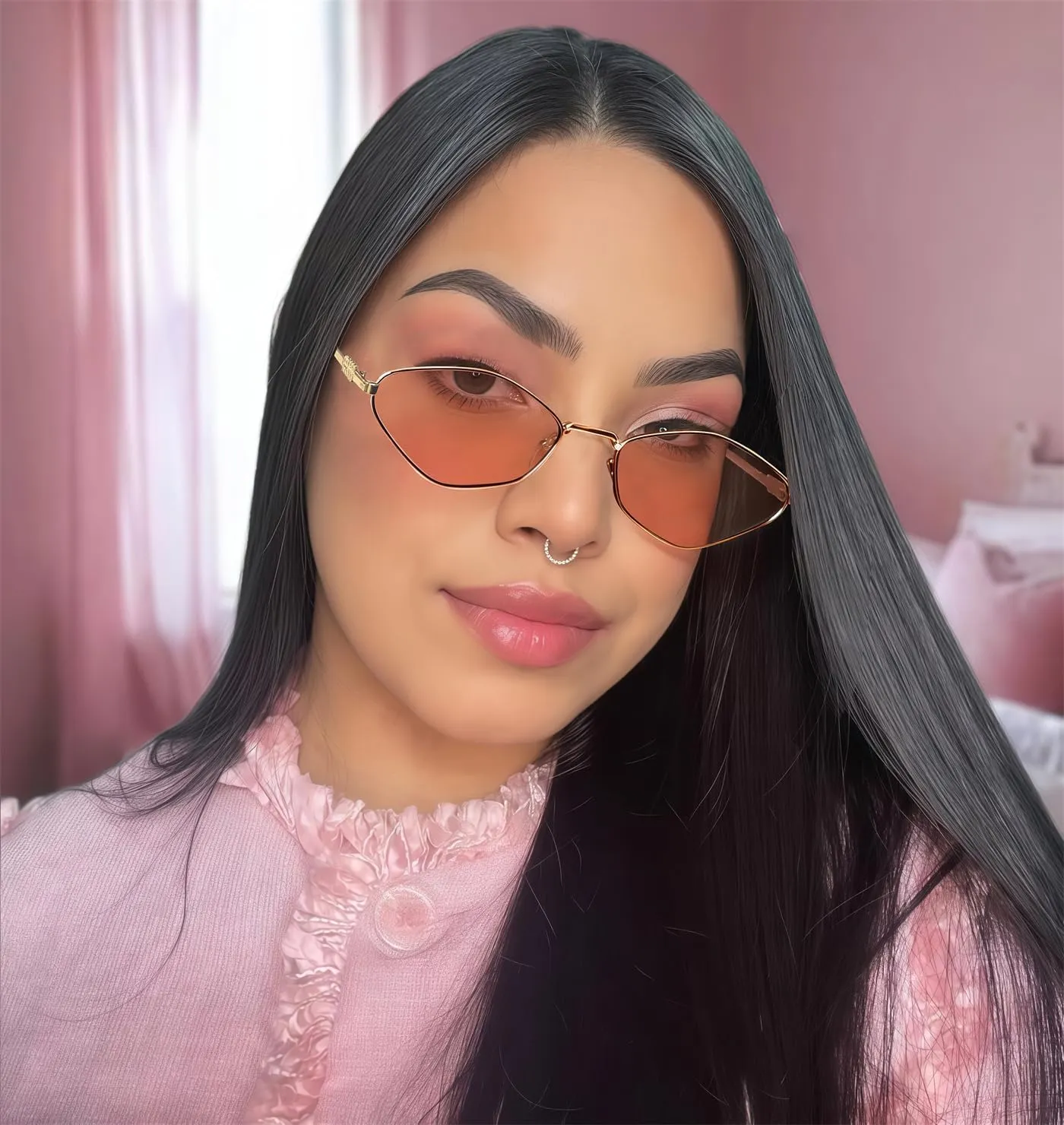 Rmerom Retro Irregular Metal Sunglasses for Women Men, 2025 Trendy Vintage 90s Chic Small Narrow Gold Frame Sun Glasses