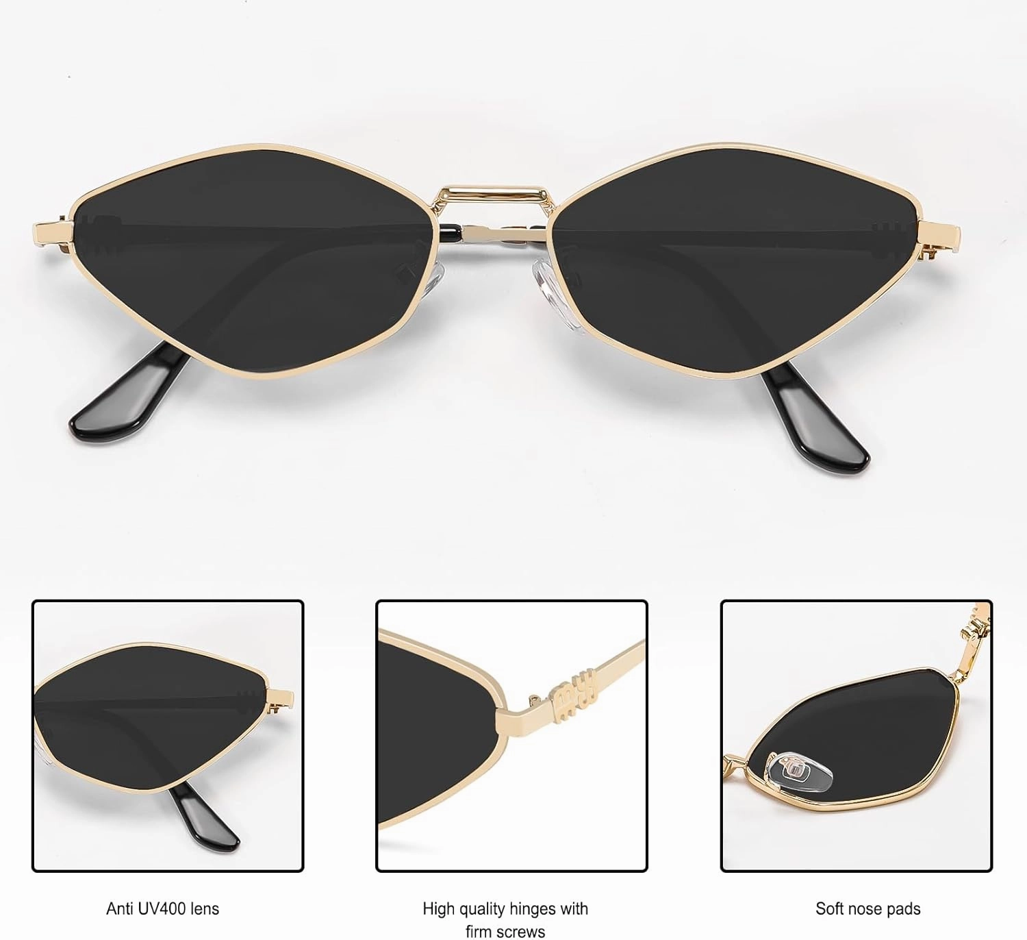 Rmerom Retro Irregular Metal Sunglasses for Women Men, 2025 Trendy Vintage 90s Chic Small Narrow Gold Frame Sun Glasses