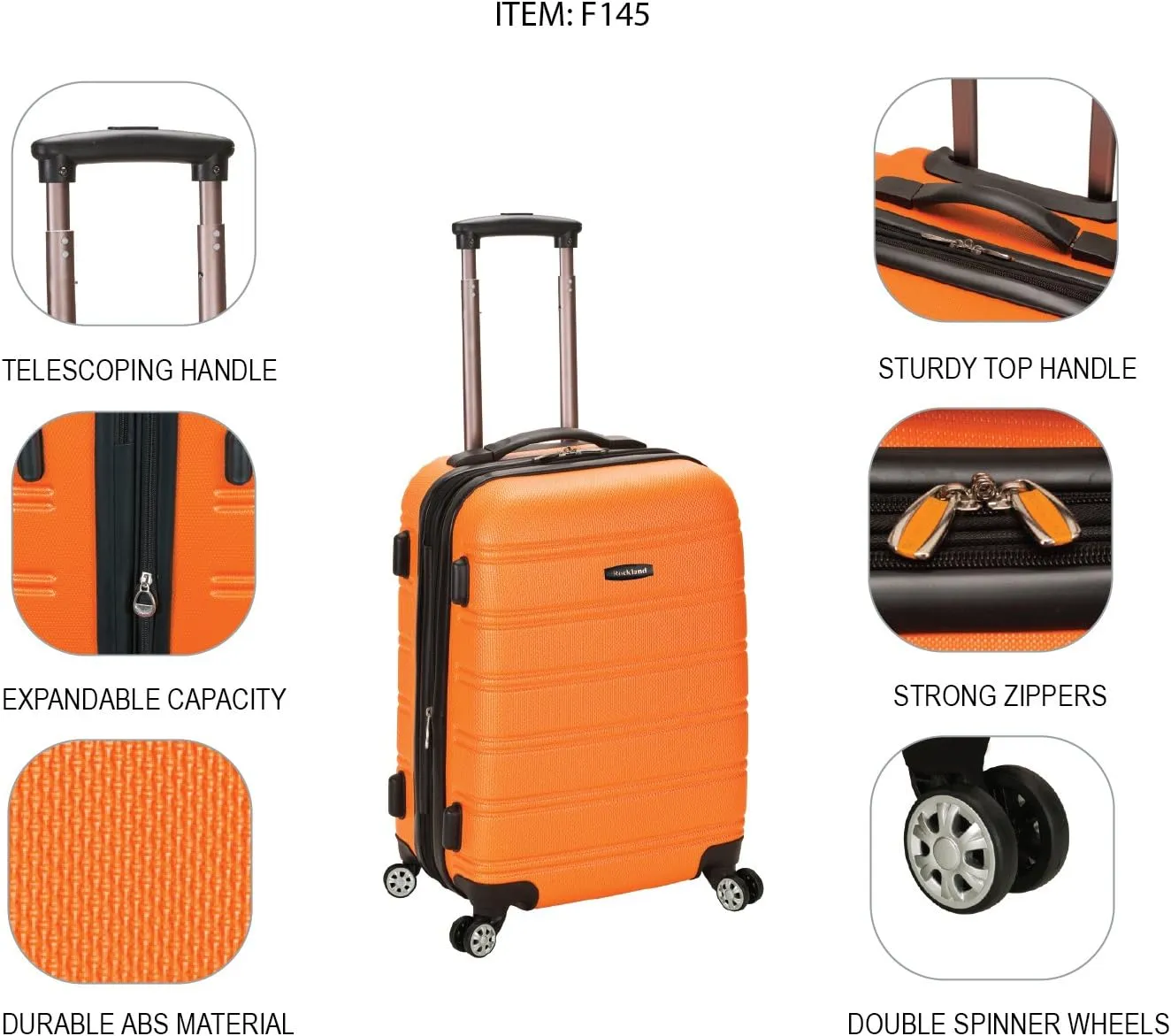 Rockland Melbourne Hardside Expandable Luggage with Spinner Wheels, Metallic, Carry-On 20"