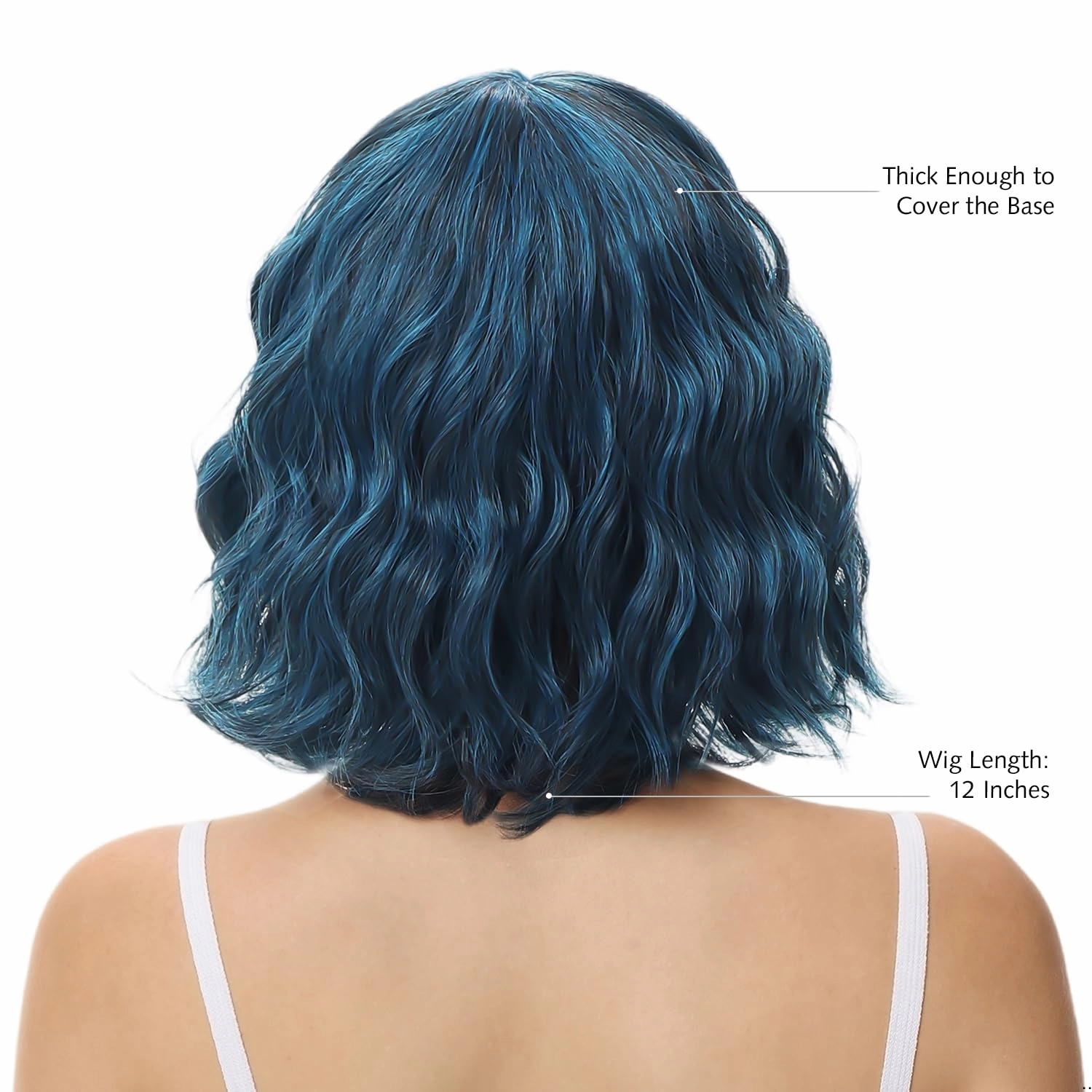 Rose bud Wavy Bob Wig with Bangs Natural Blue Wig Synthetic Hair Shoulder Length Short Curly Wigs for Women