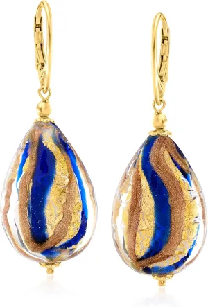 Ross-Simons Italian Multicolored Murano Glass Bead Teardrop Earrings in 18kt Gold Over Sterling