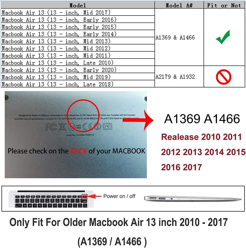 RUBAN Case Compatible with MacBook Air 13 Inch (Models: A1369 & A1466, Older Version 2010-2017 Release), Slim Snap On Hard Shell Protective Cover and Keyboard Cover, Rose Gold