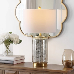 SAFAVIEH Lighting Collection Novah Silver Glass 26-inch Bedroom Living Room Home Office Desk Nightstand Table Lamp (LED Bulb Included)