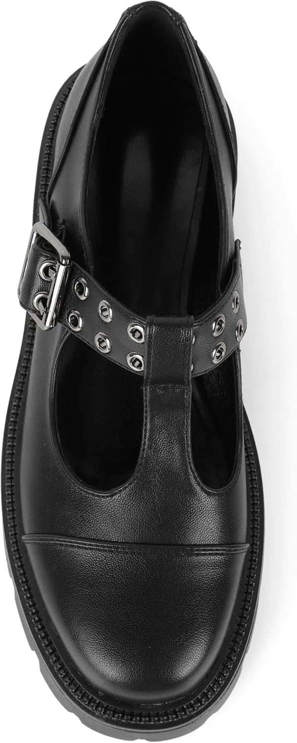 SAMMITOP Women's Mary Jane Shoes Platform Lug Sole Low Heel Chunky Pumps Round Toe Oxfords Shoes Kawaii Punk Goth Uniform Dress Shoes 2 Inches