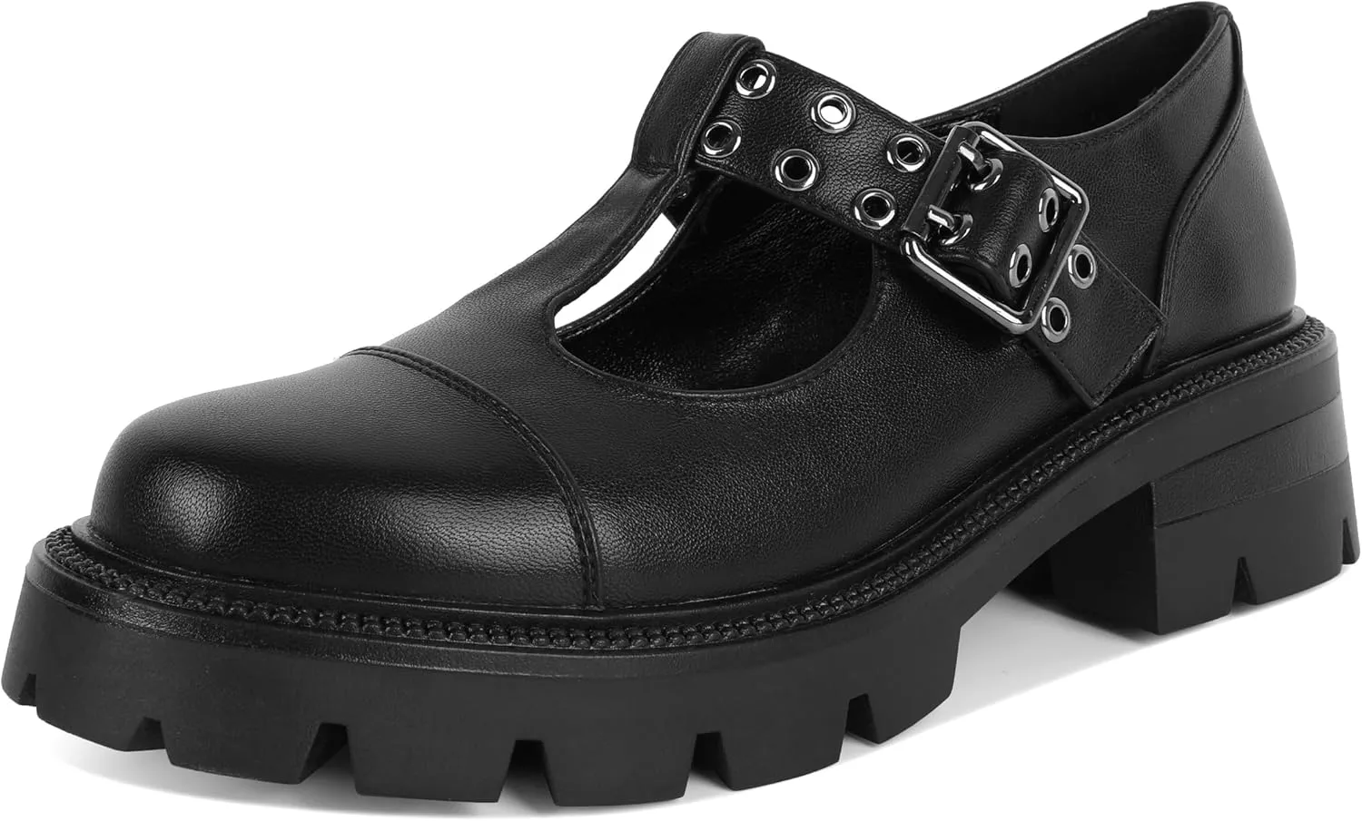 SAMMITOP Women's Mary Jane Shoes Platform Lug Sole Low Heel Chunky Pumps Round Toe Oxfords Shoes Kawaii Punk Goth Uniform Dress Shoes 2 Inches