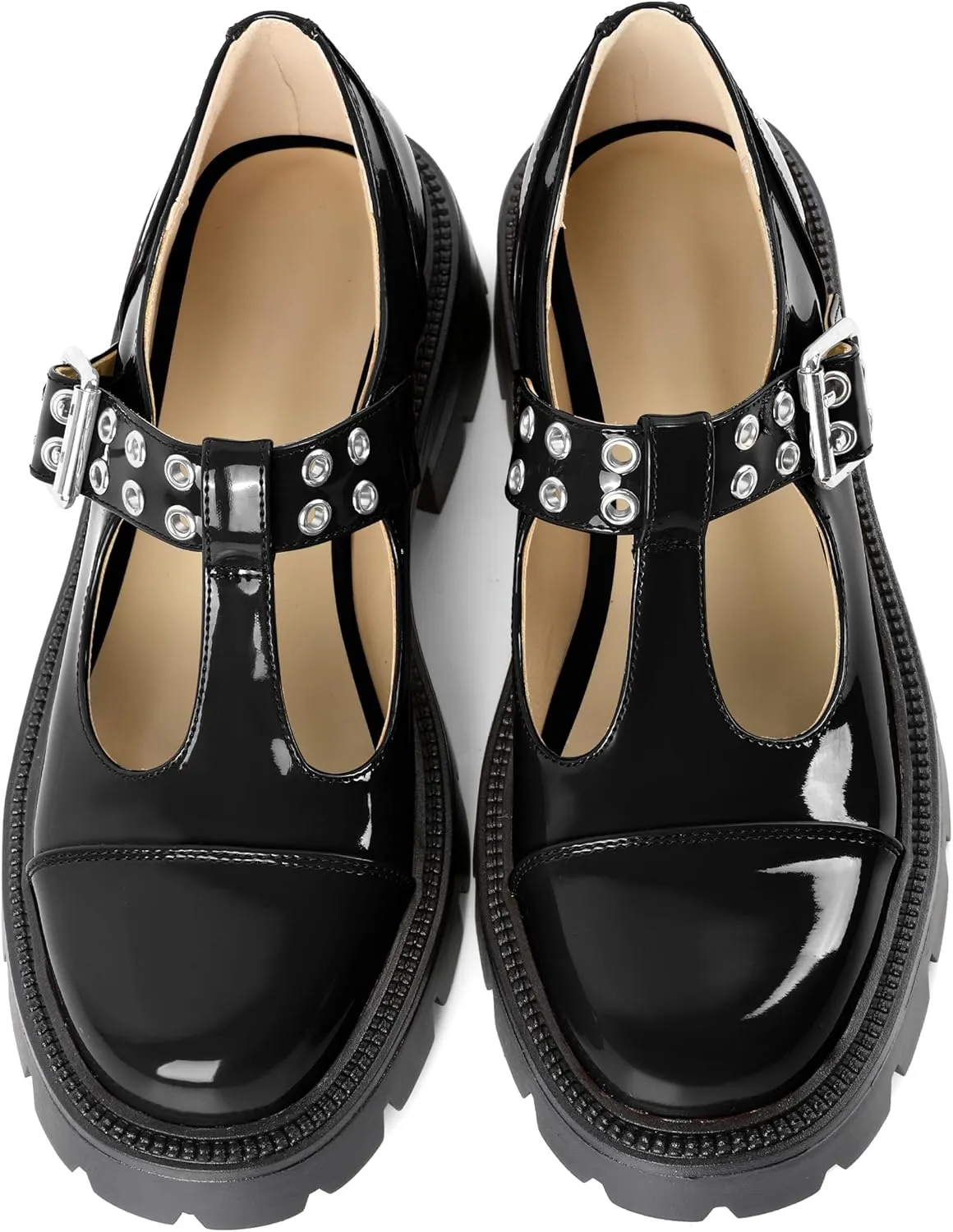 SAMMITOP Women's Mary Jane Shoes Platform Lug Sole Low Heel Chunky Pumps Round Toe Oxfords Shoes Kawaii Punk Goth Uniform Dress Shoes 2 Inches
