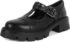 SAMMITOP Women's Mary Jane Shoes Platform Lug Sole Low Heel Chunky Pumps Round Toe Oxfords Shoes Kawaii Punk Goth Uniform Dress Shoes 2 Inches