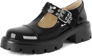 SAMMITOP Women's Mary Jane Shoes Platform Lug Sole Low Heel Chunky Pumps Round Toe Oxfords Shoes Kawaii Punk Goth Uniform Dress Shoes 2 Inches