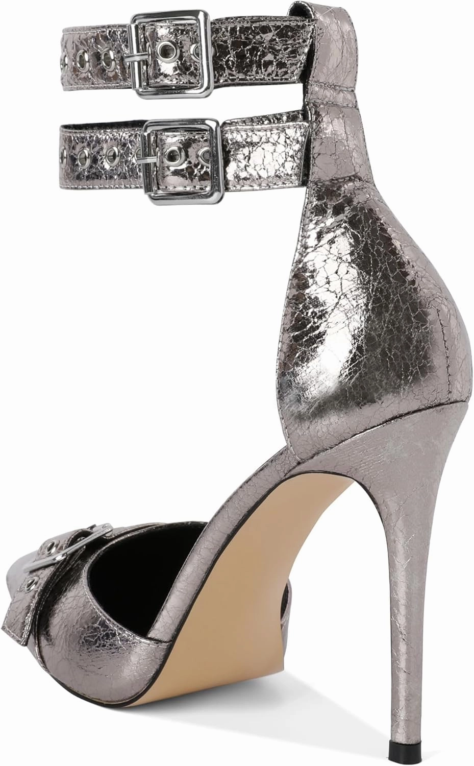 SAMMITOP Womens Pointed Toe D'Orsay Pumps Stilettos High Heel Ankle Strap Buckle Metal Eyelet Wedding Party Dress Shoes 4 Inch