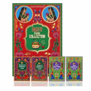 Sancha Tea Boutique, India Chai Collection, Indian Assorted Chai Teas, Cardamom/Ginger/Tulsi/Saffron Flavours, Chai Variety Pack, 50gx4 Loose Leaves