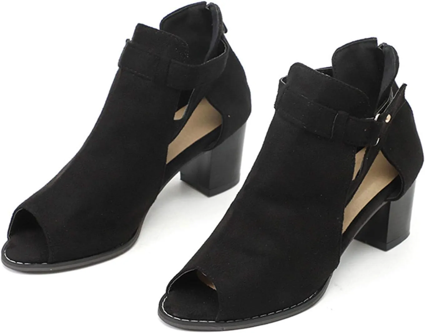 Sandals Women Fashion, Sandals for Women Suede Peep Toe Ankle Booties Cut Out Stacked Heel Ankle Boots