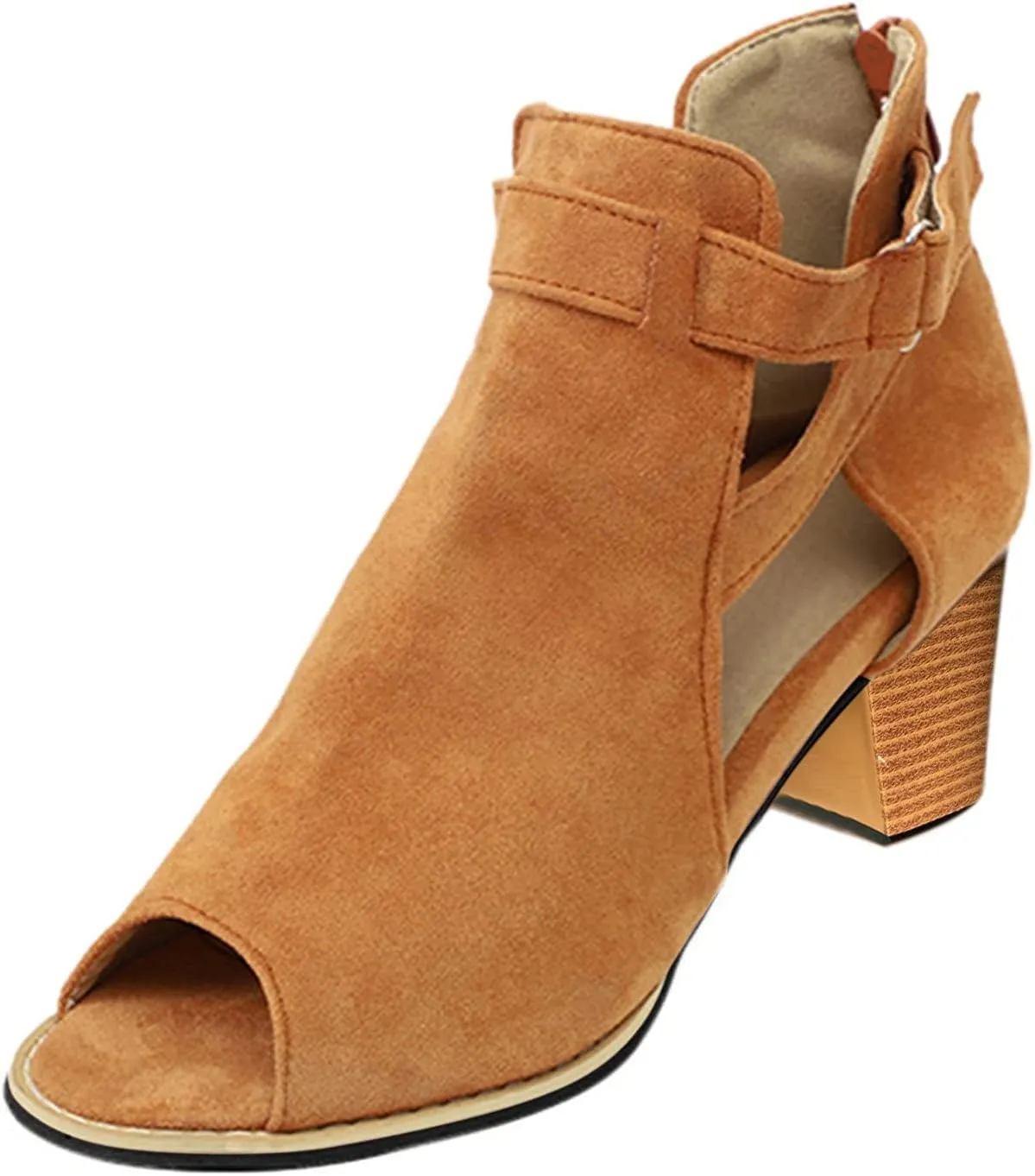 Sandals Women Fashion, Sandals for Women Suede Peep Toe Ankle Booties Cut Out Stacked Heel Ankle Boots