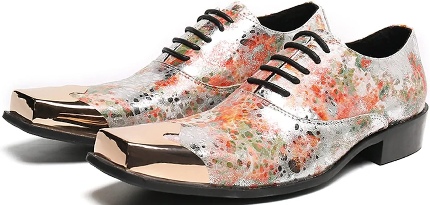 Santimon Men's Metal Derby Wedding Western Genuine Leather Business Party Shoes