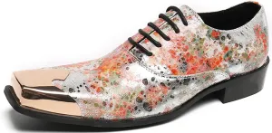Santimon Men's Metal Derby Wedding Western Genuine Leather Business Party Shoes