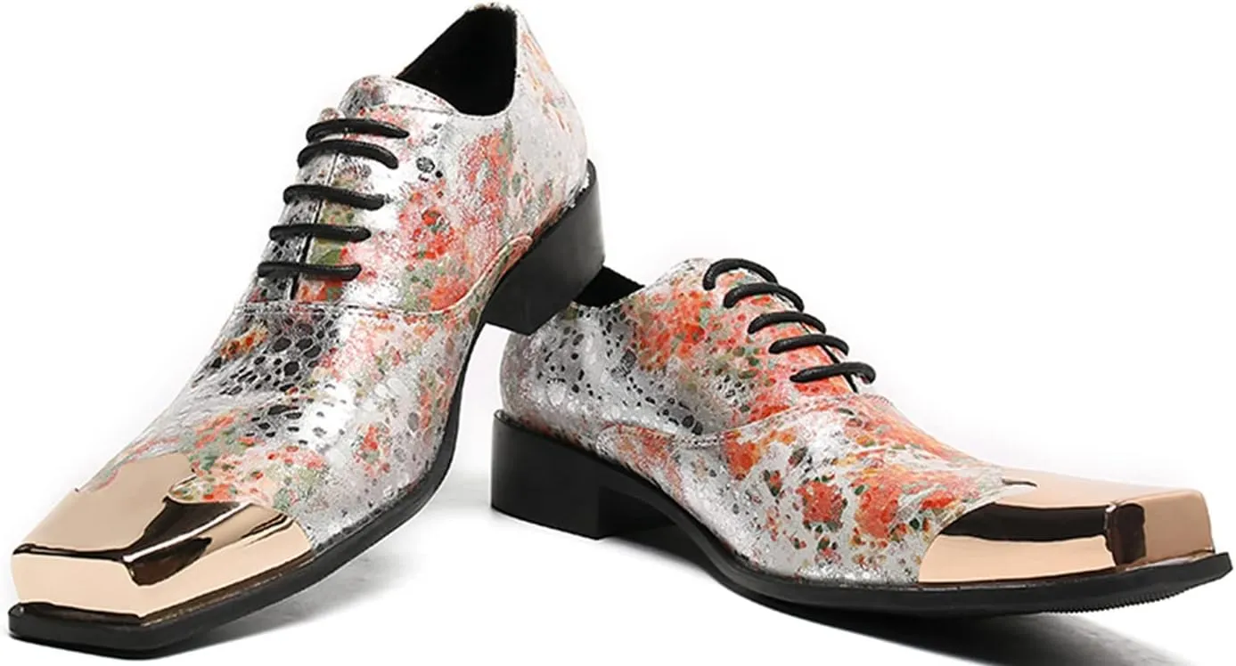 Santimon Men's Metal Derby Wedding Western Genuine Leather Business Party Shoes