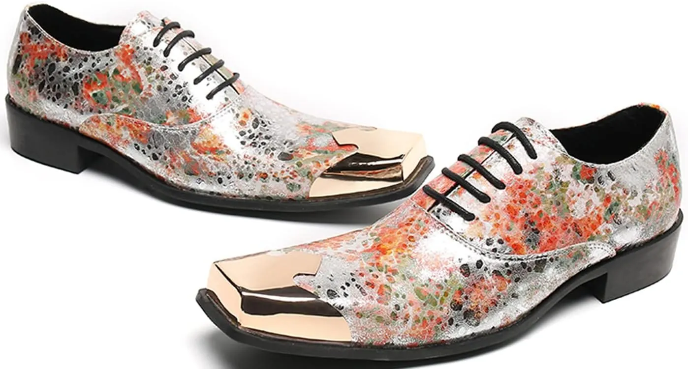 Santimon Men's Metal Derby Wedding Western Genuine Leather Business Party Shoes
