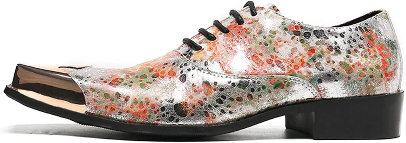 Santimon Men's Metal Derby Wedding Western Genuine Leather Business Party Shoes