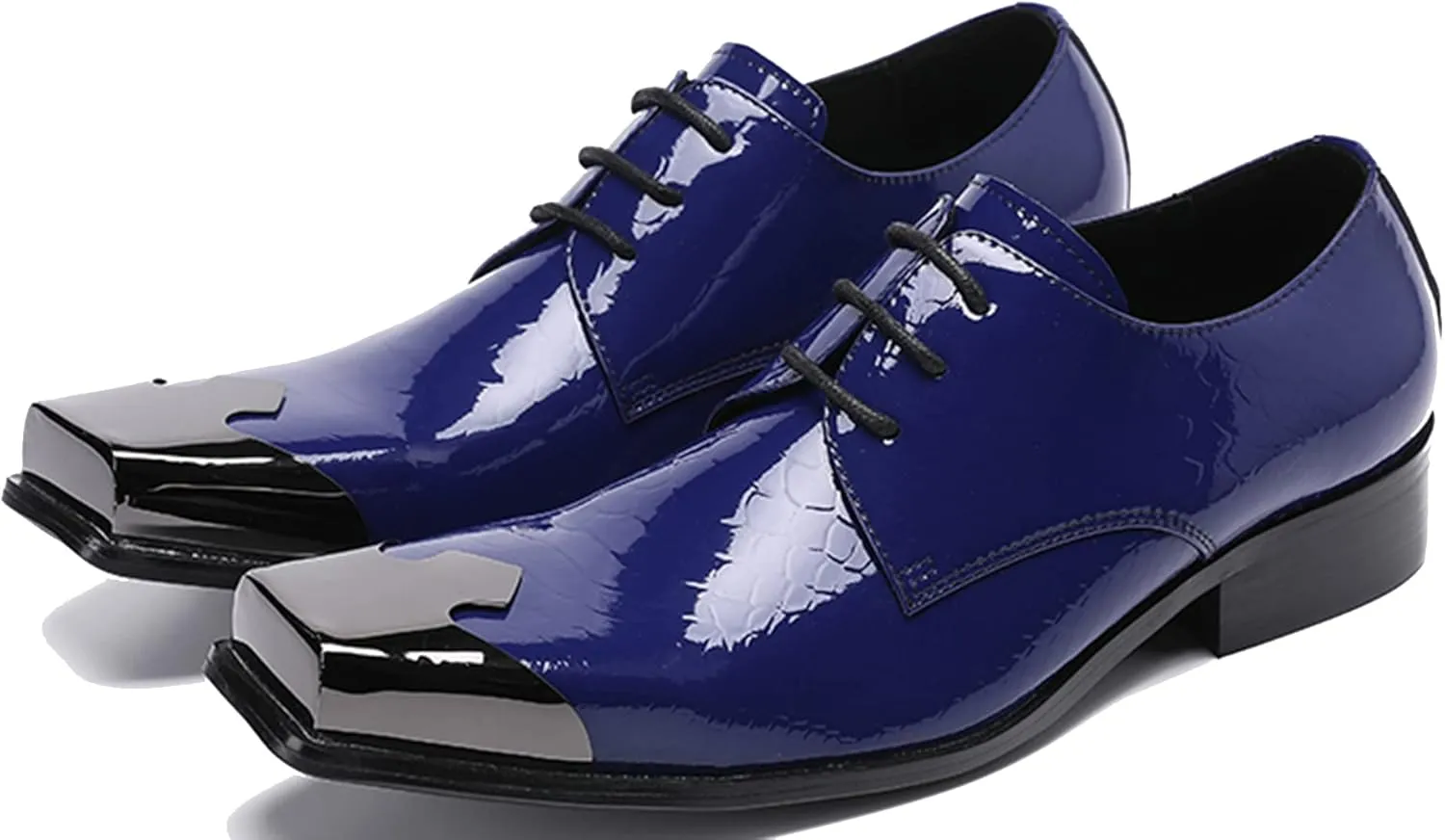 Santimon Men's Oxfords Leather Lined Metal Tip Square Toe Slip On Dress Shoes