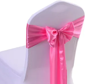 Satin Chair Sashes Chair Bow Bows Chair Tie Back Chair Decoration Wedding Banquet Party (10, Pink)