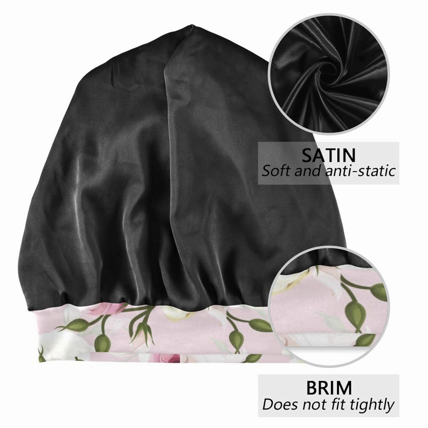 Satin Bonnet Lined Sleep Cap Hair Wrap Cover Slouchy Beanie for Curly Hair Protection for Gifts for Men Women Pink Floral