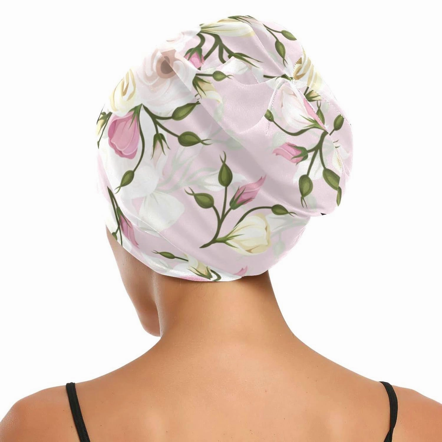 Satin Bonnet Lined Sleep Cap Hair Wrap Cover Slouchy Beanie for Curly Hair Protection for Gifts for Men Women Pink Floral