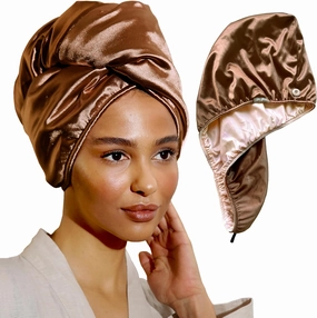 Satin Hair Wrap Towel, Double Layer Curly Hair Turban Towel for Women - Satin Hair Drying Towel for Curly Hair (Pink - Bronze)…