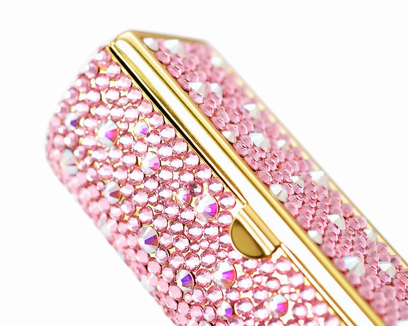 Scatter Bling Swarovski Crystal Lipstick Case With Mirror - Pink