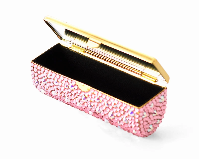 Scatter Bling Swarovski Crystal Lipstick Case With Mirror - Pink